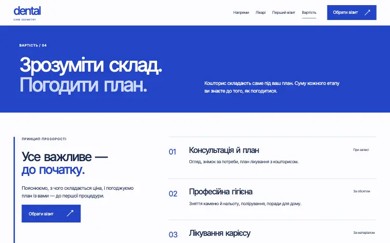 DENTAL · CARE GEOMETRY — Вартість