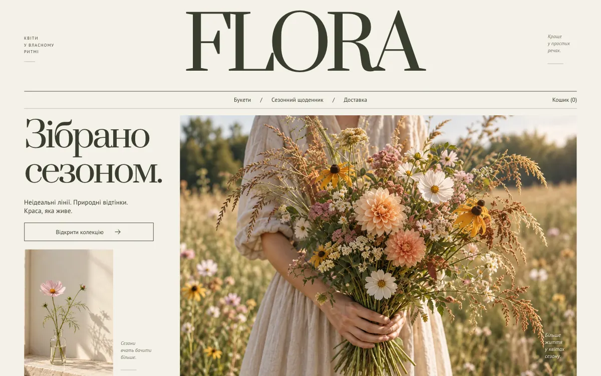 FLORA · WILD SEASON — первый экран сайта