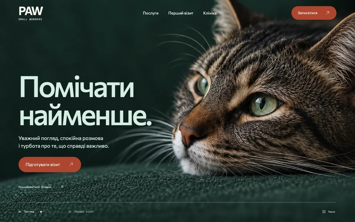 PAW · SMALL WONDERS — первый экран сайта